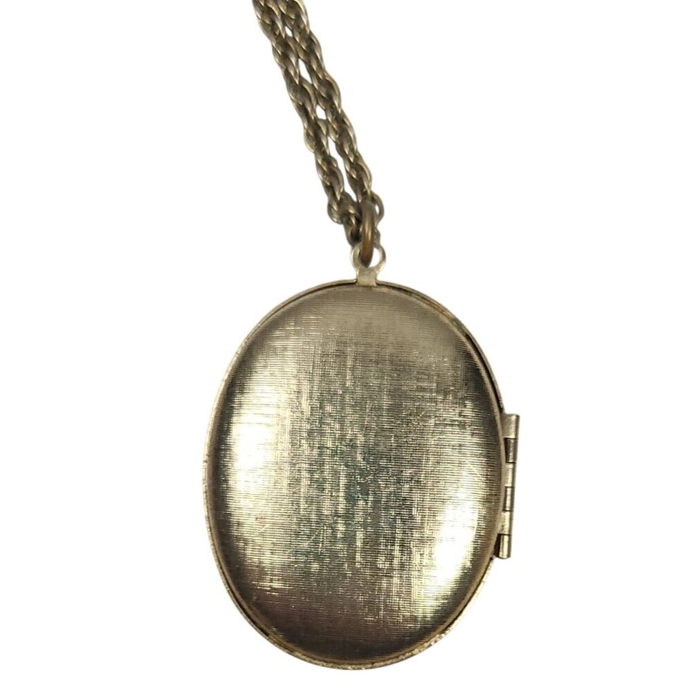 Vintage Enamel Floral Oval Locket Necklace With 24" Long Chain Gold Tone - Picture 7 of 8